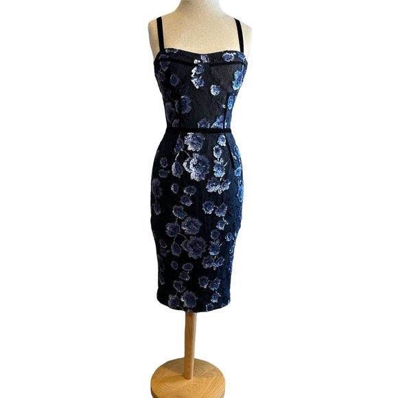 Bronx and Banco Camille Pencil Dress in Navy Sequin Medium New Womens Midi Lace - Picture 5 of 11